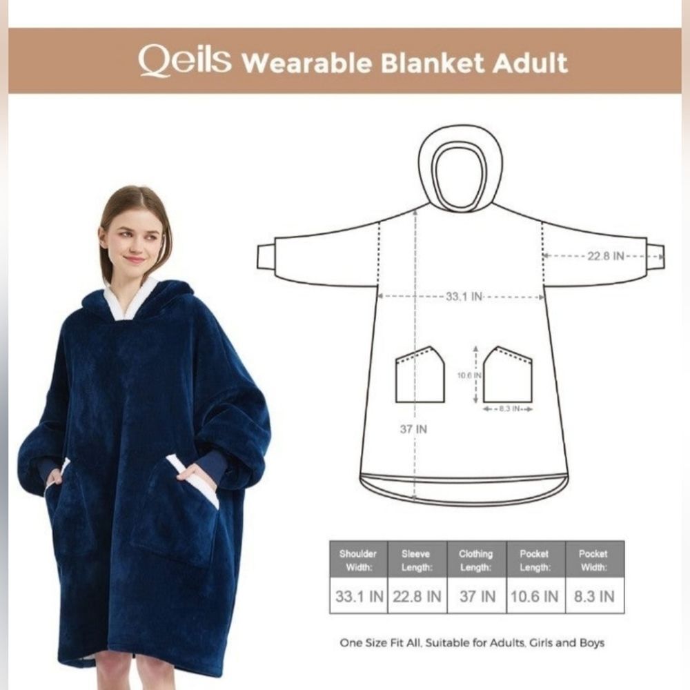 NEW Unisex Oversized Wearable Blanket Hoodie Sherpa Lined - Picture 8 of 10
